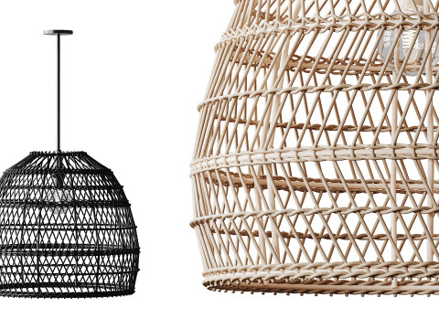 Boho Design Natural Basket Rattan Woven Pendant Light Hanging Lamp Modèle 3D