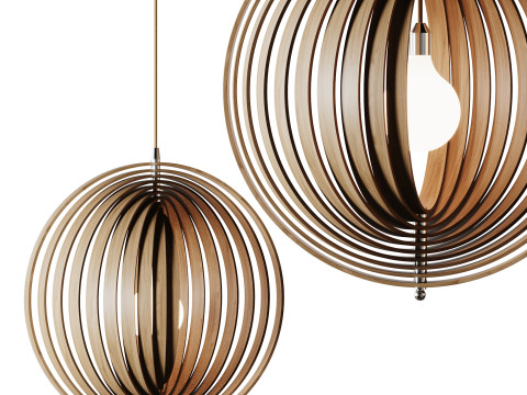 Creative Wood Round Globe Pendant Light Fixture Shade Modelo 3D