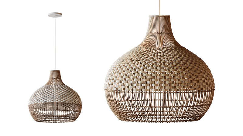 Handwoven Rattan Pendant Light Lampshade 3D Model .c4d .max .obj .3ds .fbx .stl .blend