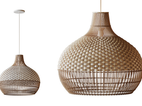 Handwoven Rattan Pendant Light Lampshade Modèle 3D