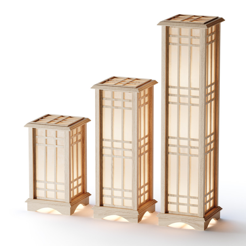 Japanese Style Wood Table Floor Lamp 3D Модель .c4d .max .obj .3ds .fbx .stl .blend 