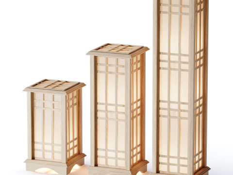 Japanese Style Wood Table Floor Lamp 3D Model
