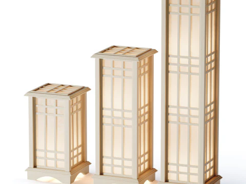 Japanese Style Wood Table Floor Lamp 3D Model