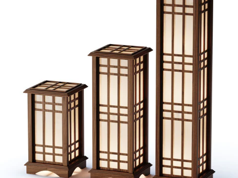 Japanese Style Wood Table Floor Lamp 3D Model