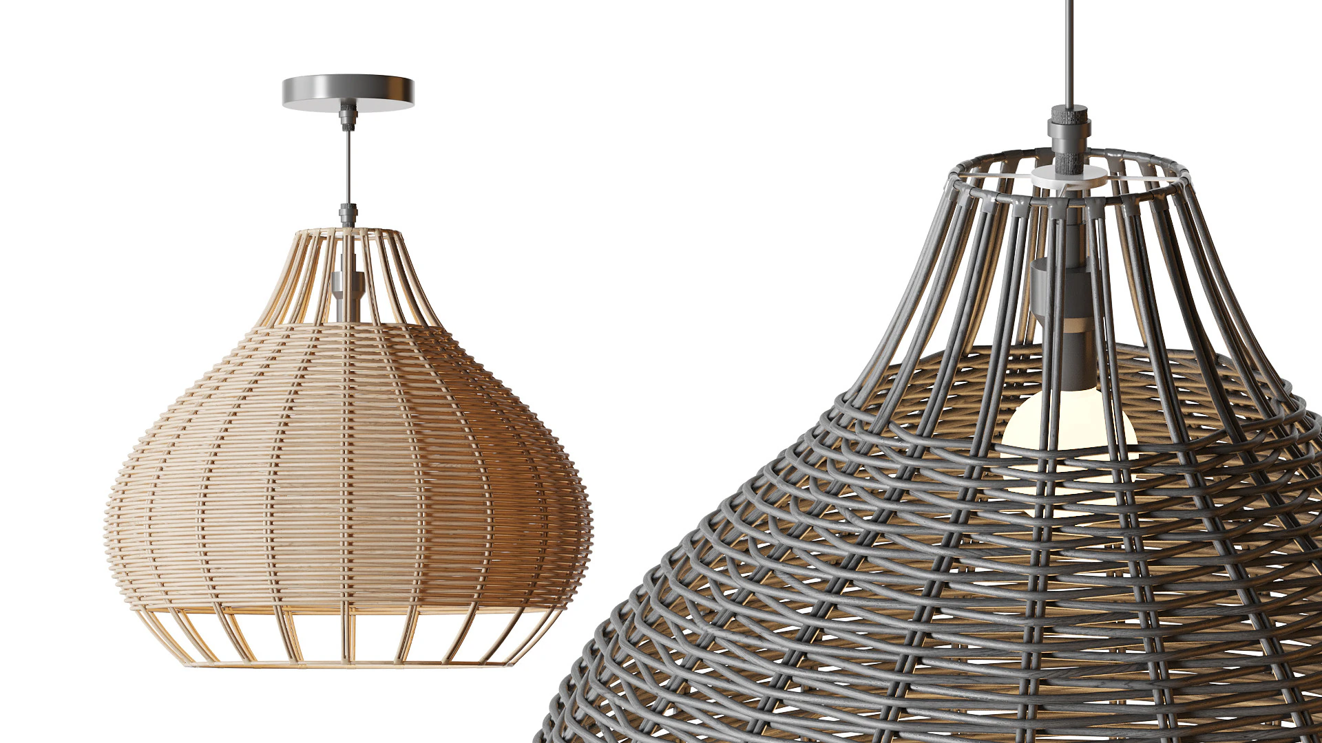 Rattan Pendant Lampshade Wicker Chandelier 3D Model .c4d .max .obj .3ds .fbx .stl .blend 
