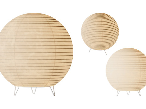 Round LED Japanese Style Lantern Rice Paper Desk Lamp 3D Model