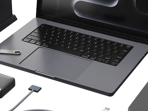Set of Apple equipment 01 3D 모델