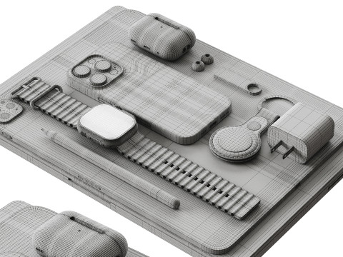 Set of Apple equipment 02 3D 모델