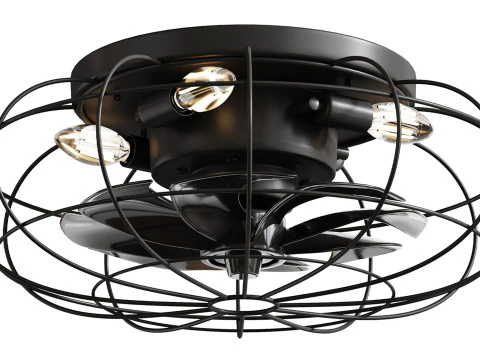 Vintage Iron Remote Control Ceiling Fan light 3D Model