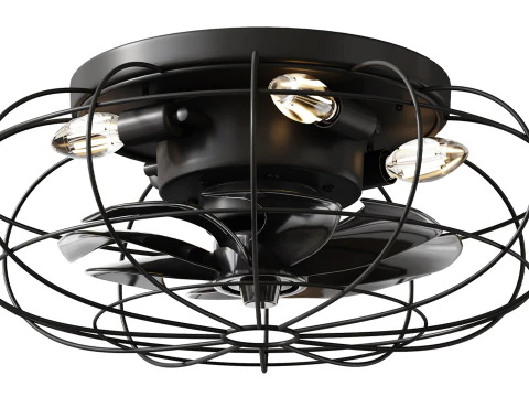 Vintage Iron Remote Control Ceiling Fan light 3D Model