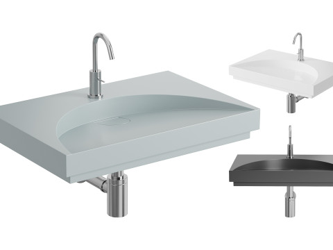 White Stone Flat Washbasin Model 3D