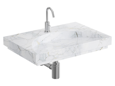 White Stone Flat Washbasin 3D 模型