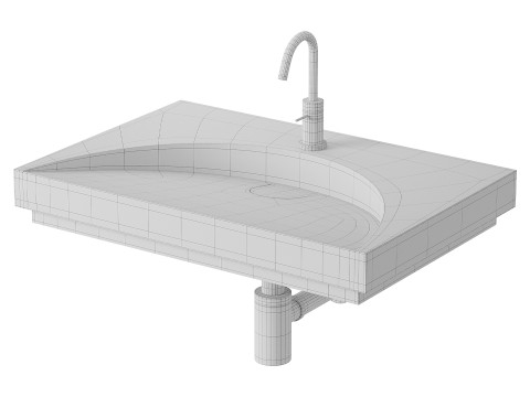 White Stone Flat Washbasin 3D 模型