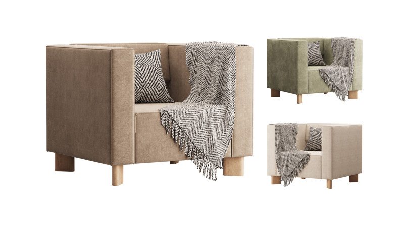 Armchair Velvet Light 3D Model .c4d .max .obj .3ds .fbx .stl .blend