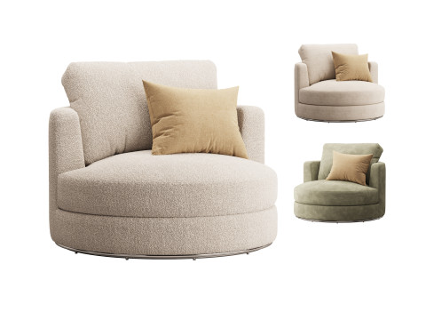 Hamilton Round Performance Fabric Swivel Armchair 3D Model