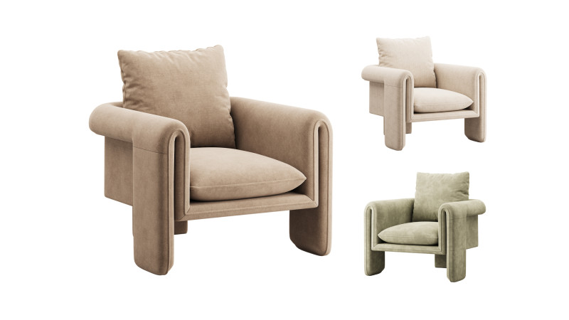 Nordic Olive Armchair 3D Model .c4d .max .obj .3ds .fbx .stl .blend