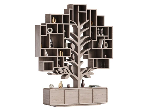 Shelf with accessories and books 3D Model