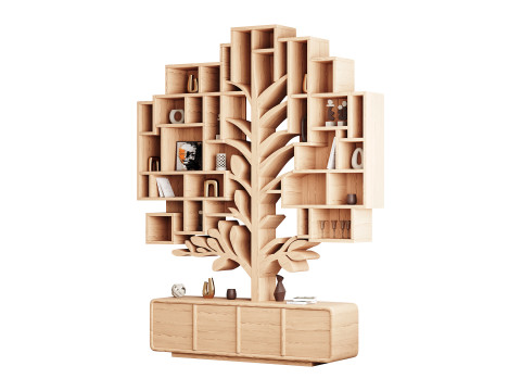 Shelf with accessories and books 3D Model