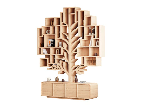 Shelf with accessories and books 3D Model
