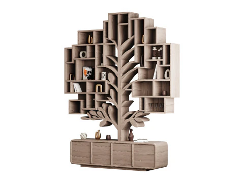 Shelf with accessories and books 3D Model