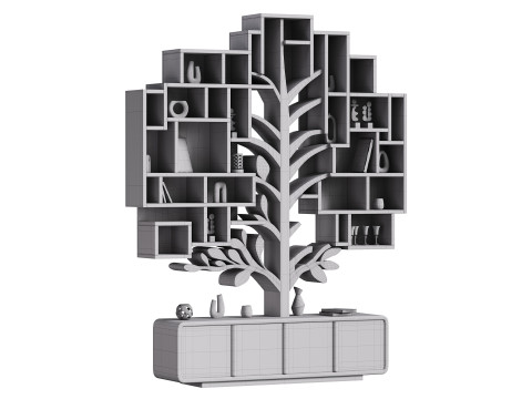 Shelf with accessories and books 3D Model