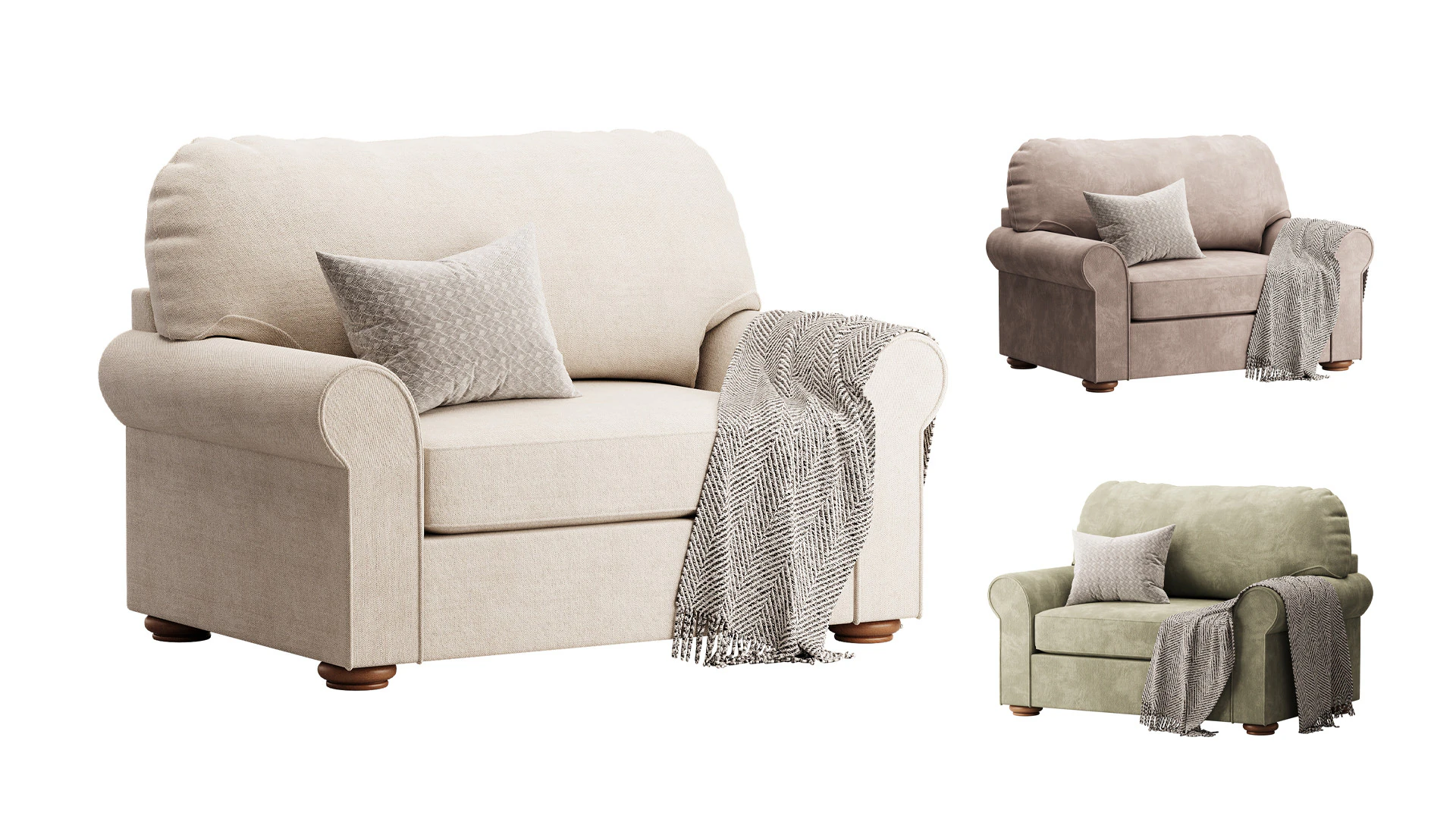 Traditional Twin Sleeper Sofa 3D Model .c4d .max .obj .3ds .fbx .stl .blend 