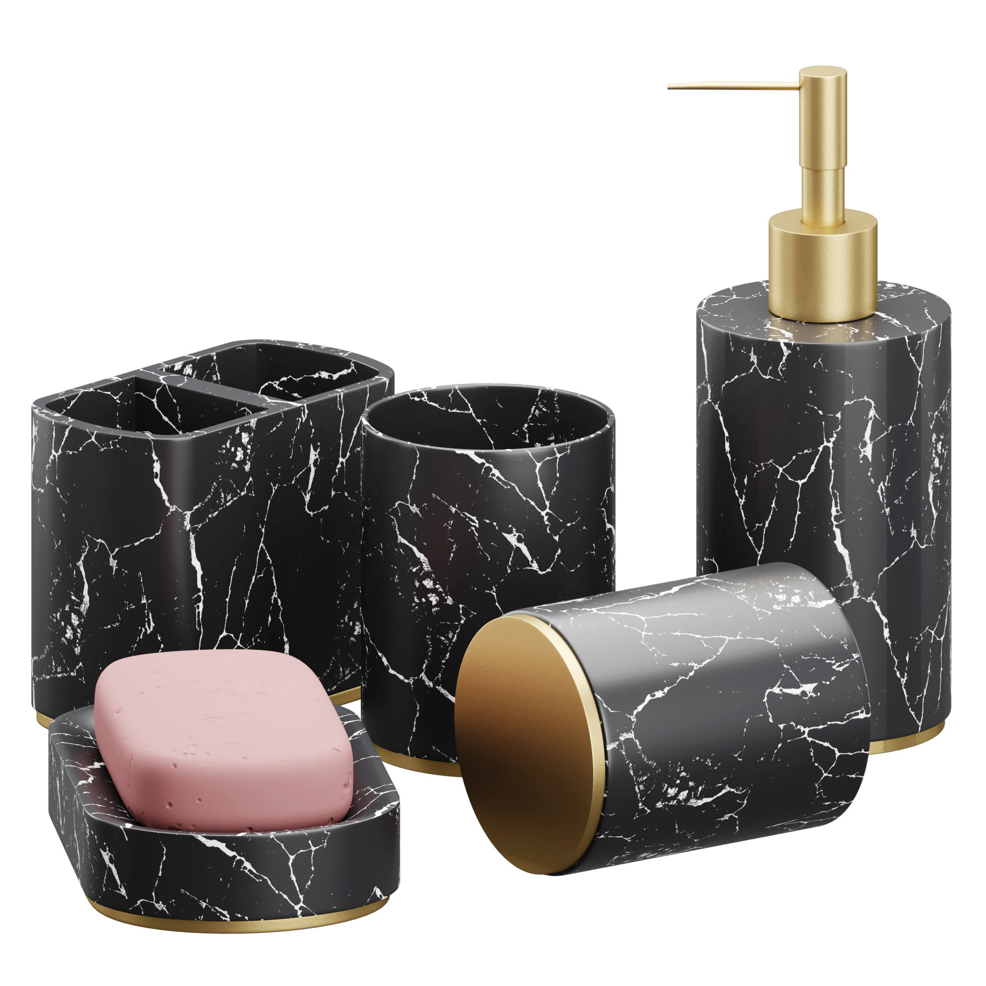 5 Piece Bathroom Counter Top Accessory Set 3D Model .c4d .max .obj .3ds .fbx .stl .blend 