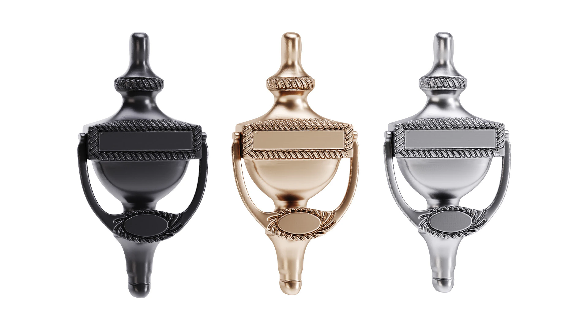 Black Front Door Knocker 3D Model .c4d .max .obj .3ds .fbx .stl .blend 