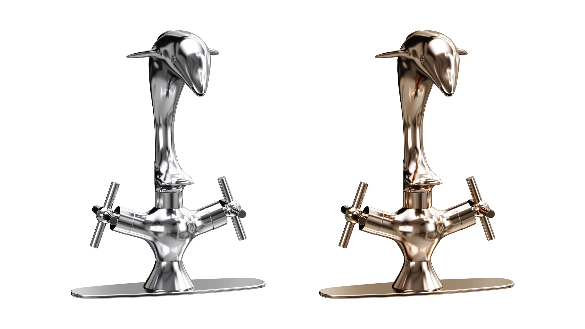 Chrome Dolphin Faucet Single Hole Widespread Plate 3D Model .c4d .max .obj .3ds .fbx .stl .blend 
