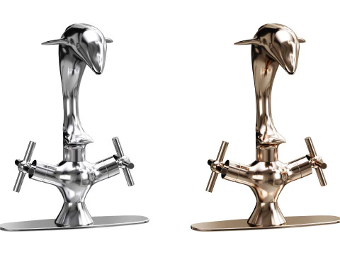 Chrom-Delphin-Wasserhahn, breite Platte mit einem Loch 3D Modell