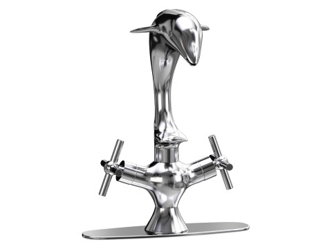 Chrome Dolphin Faucet Single Hole Widespread Plate 3D 模型