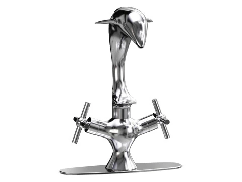 Chrome Dolphin Faucet Single Hole Widespread Plate 3D Model