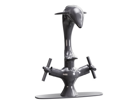 Chrome Dolphin Faucet Single Hole Widespread Plate 3D 模型