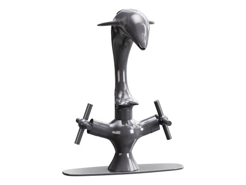 Chrome Dolphin Faucet Single Hole Widespread Plate 3D Model