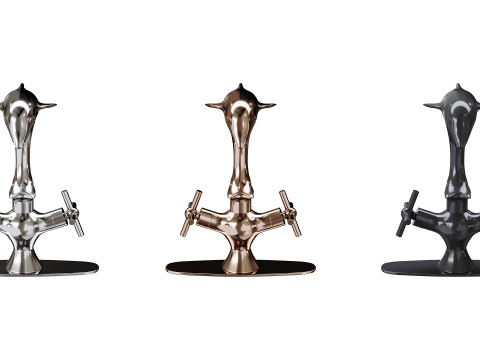 Chrome Dolphin Faucet Single Hole Widespread Plate 3D 模型