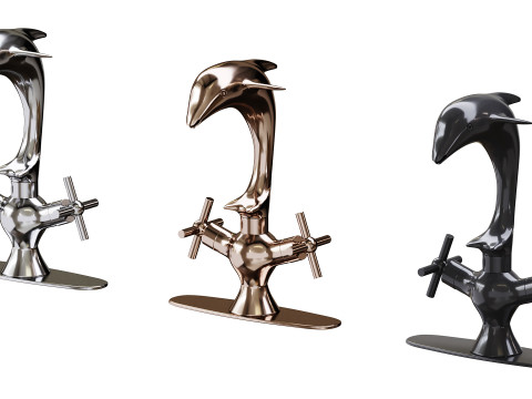 Chrome Dolphin Faucet Single Hole Widespread Plate 3D 模型