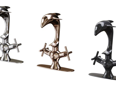 Chrome Dolphin Faucet Single Hole Widespread Plate 3D Model
