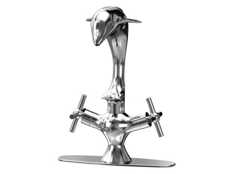 Chrome Dolphin Faucet Single Hole Widespread Plate 3D 模型