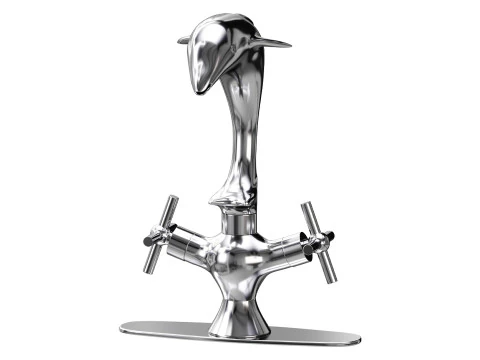 Chrome Dolphin Faucet Single Hole Widespread Plate 3D Model