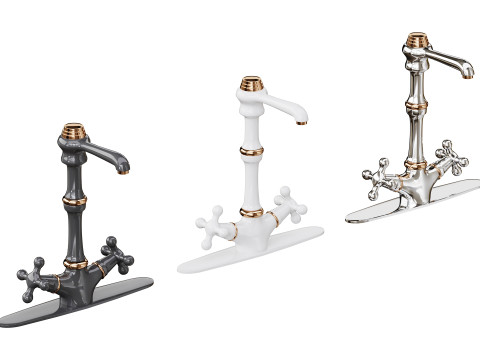 Kitchen Faucet Vintage White Cross 2 Handles Single Hole 3D Model