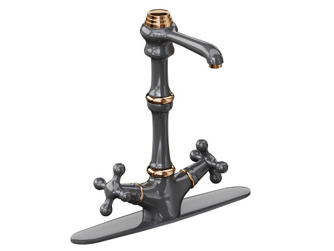 Kitchen Faucet Vintage White Cross 2 Handles Single Hole Modello 3D