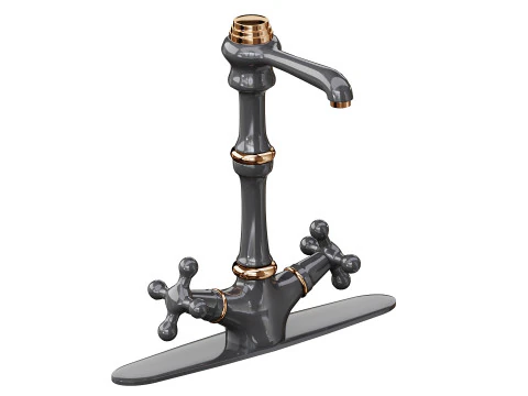 Kitchen Faucet Vintage White Cross 2 Handles Single Hole 3D Model