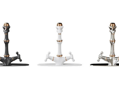 Kitchen Faucet Vintage White Cross 2 Handles Single Hole 3D Model