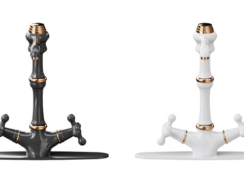 Kitchen Faucet Vintage White Cross 2 Handles Single Hole Modello 3D