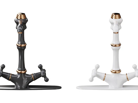 Kitchen Faucet Vintage White Cross 2 Handles Single Hole 3D Model