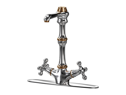 Kitchen Faucet Vintage White Cross 2 Handles Single Hole Modello 3D