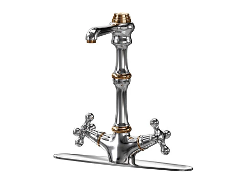 Kitchen Faucet Vintage White Cross 2 Handles Single Hole 3D Model