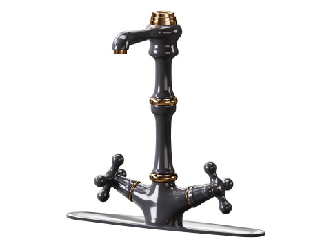 Kitchen Faucet Vintage White Cross 2 Handles Single Hole Modello 3D