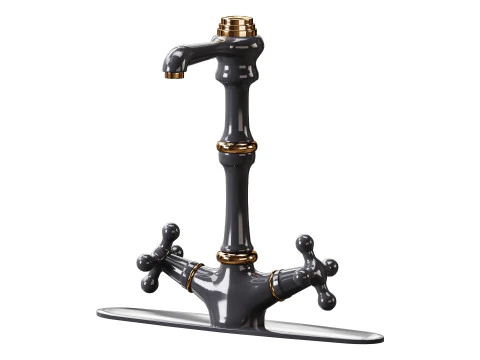 Kitchen Faucet Vintage White Cross 2 Handles Single Hole 3D Model