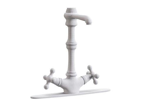 Kitchen Faucet Vintage White Cross 2 Handles Single Hole 3D Model